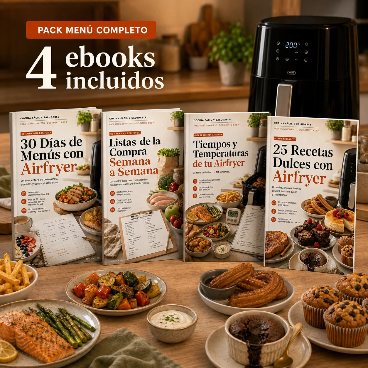 Plan Completo Airfryer: 30 Días de Menús + Listas de la Compra
